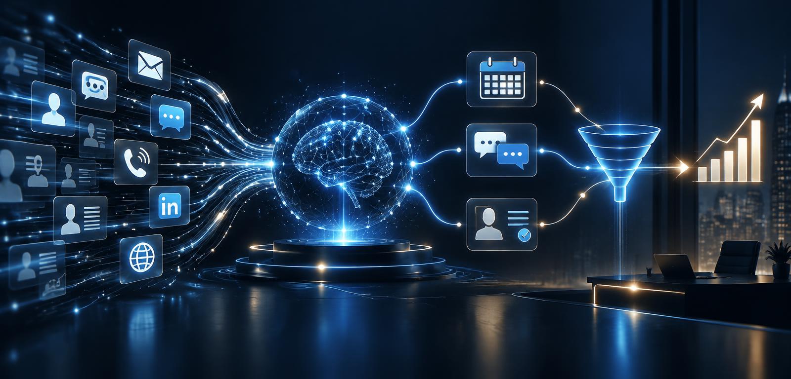 AI automation system connecting calls, messages, calendars, and leads into one always-on workflow